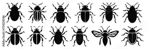 Insect bug icon silhouettes set, large pack of vector silhouette design, isolated white background