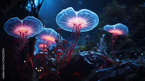 Bioluminescent alien flora nature .