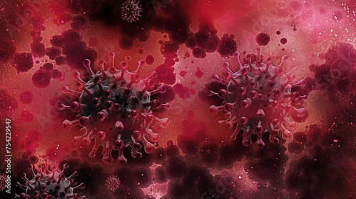 illustration of red blood cells of the virus on a blue-brown background photo