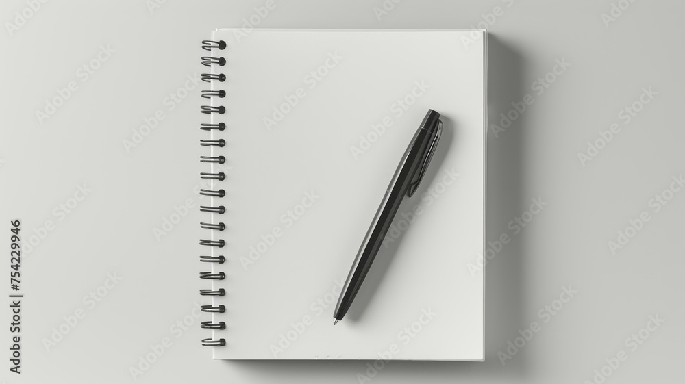 Fototapeta premium Blank notebook with pen on a clean surface perfect for creative writing and note-taking