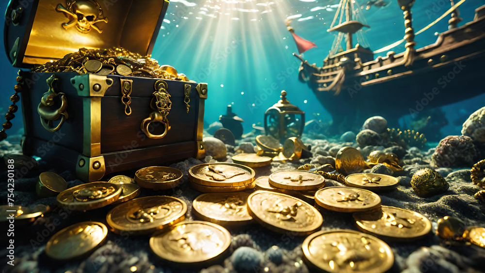 Obraz premium Treasure chest from pirates under the sea