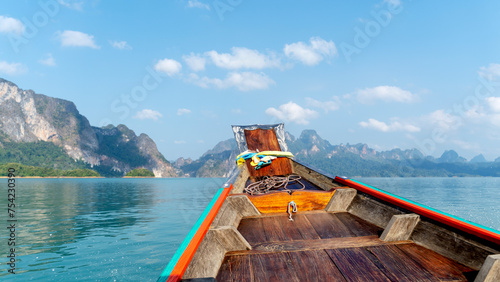 national thai boat on chao lan lake in thailand in