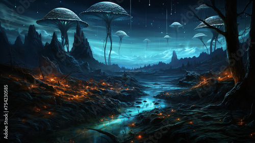 Bioluminescent alien landscapes nature .