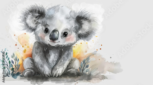 cute baby koala portrait for nursery room decor or cards or wallpaper