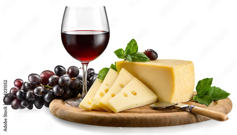 Cheese with red wine isolated on white background, cutout Cheese with red wine isolated on white background, cutout