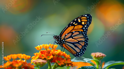 A monarch butterfly with large orange wings rests on a cluster of green milkweed pods. This colorful insect relies on milkweed for survival. © eaglesky