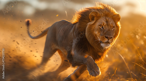 The Lion is running and chasing its preyThe Lion overtaking, utilizing rear curtain sync for a dynamic motion effect