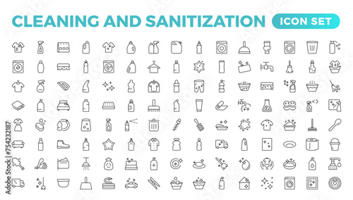 Cleaning line icons. Laundry, Window sponge, and Vacuum cleaner icons. Washing machine, Housekeeping service, and Maid cleaner equipment. Window cleaning, Wipe off, laundry washing machine.