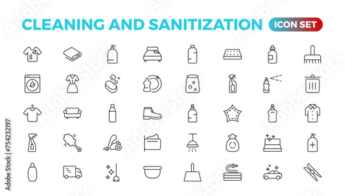 Cleaning line icons. Laundry, Window sponge, and Vacuum cleaner icons. Washing machine, Housekeeping service, and Maid cleaner equipment. Window cleaning, Wipe off, laundry washing machine.