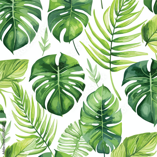 Watercolor seamless pattern with tropical leaves palnts photo