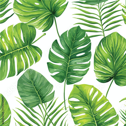 Watercolor seamless pattern with tropical leaves palnts photo