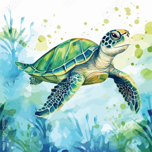 Fototapeta Naklejka Na Ścianę i Meble -  Watercolor seamless pattern with turtle. Summer 