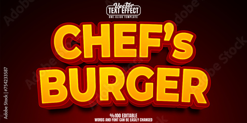 Burger editable text effect, customizable chef and food 3D font style