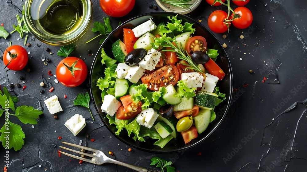 healthy salad with feta and vegetables healthy salad with feta and vegetables