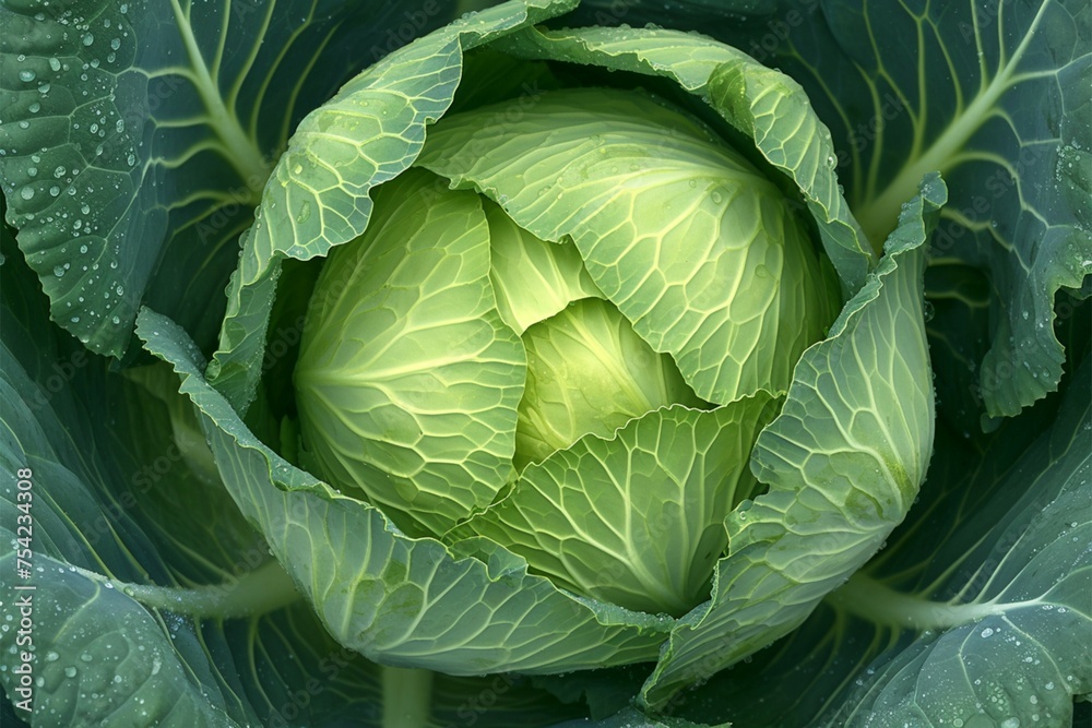 Obraz premium Blossoming cabbage Vibrant green Brassica oleracea, farm fresh and inviting