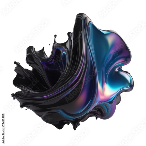 3d iridescent fluid abstract shap on isolated transparent background png, generated with AI
