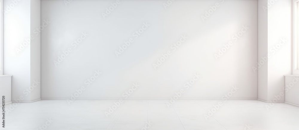 An empty room with clean white walls and a window letting in natural light. The neutral decor gives a sense of space and simplicity. The floor has a clean texture, and the background is softly blurred An empty room with clean white walls and a window letting in natural light. The neutral decor gives a sense of space and simplicity. The floor has a clean texture, and the background is softly blurred