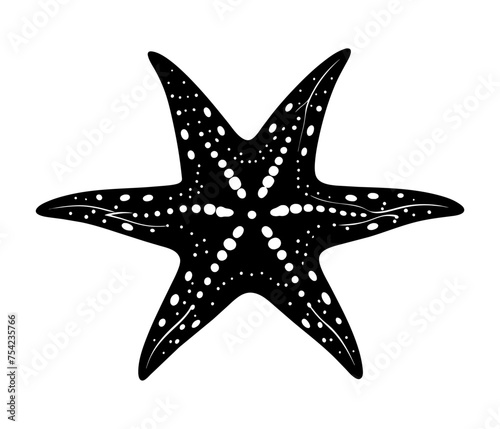 Starfish silhouette. Sea star on white background