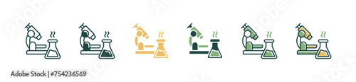 research biology microscope icon set microbiology laboratory equipment micro organism tool vector with chemical glassware symbol illustration