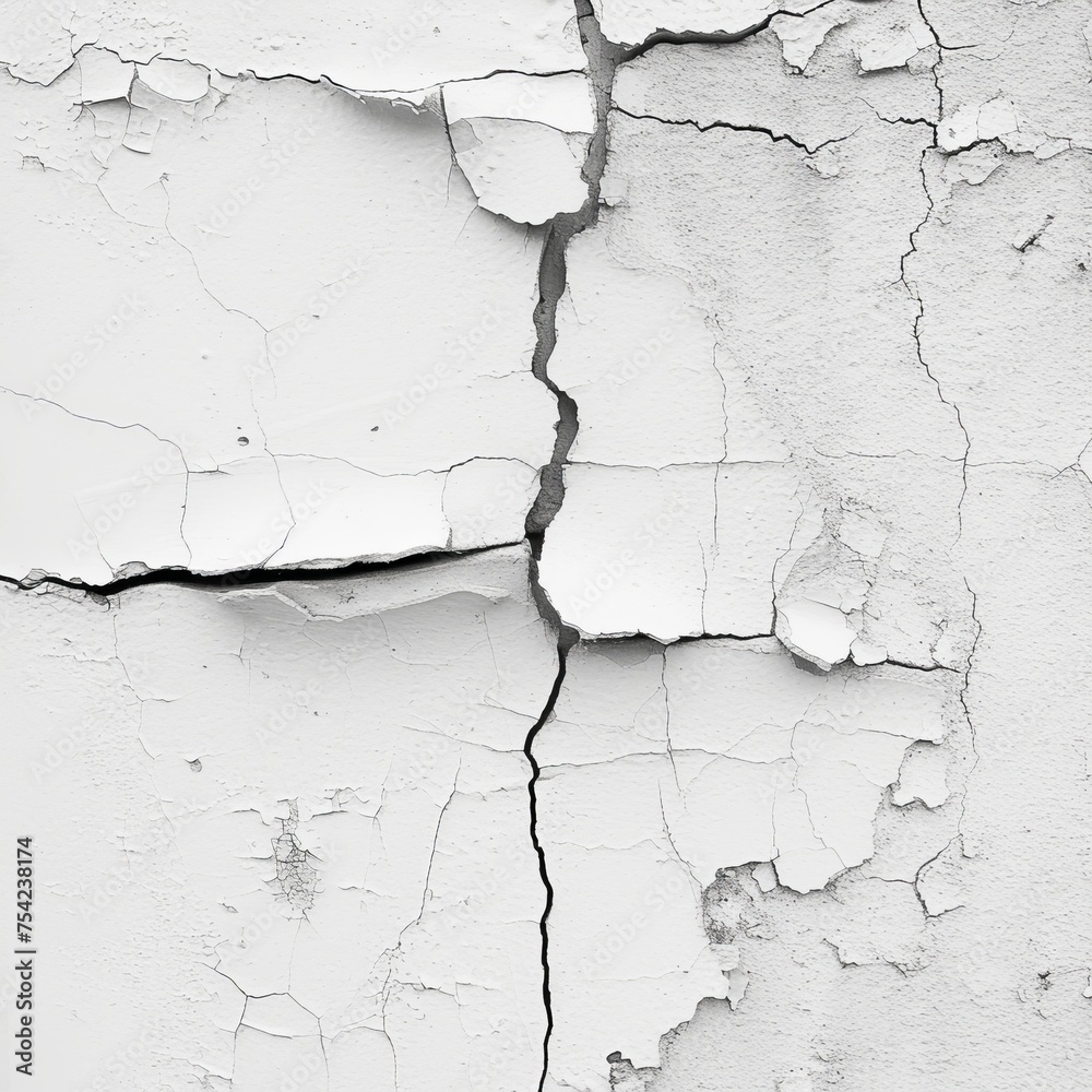 Obraz premium cracked plaster on white wall background.