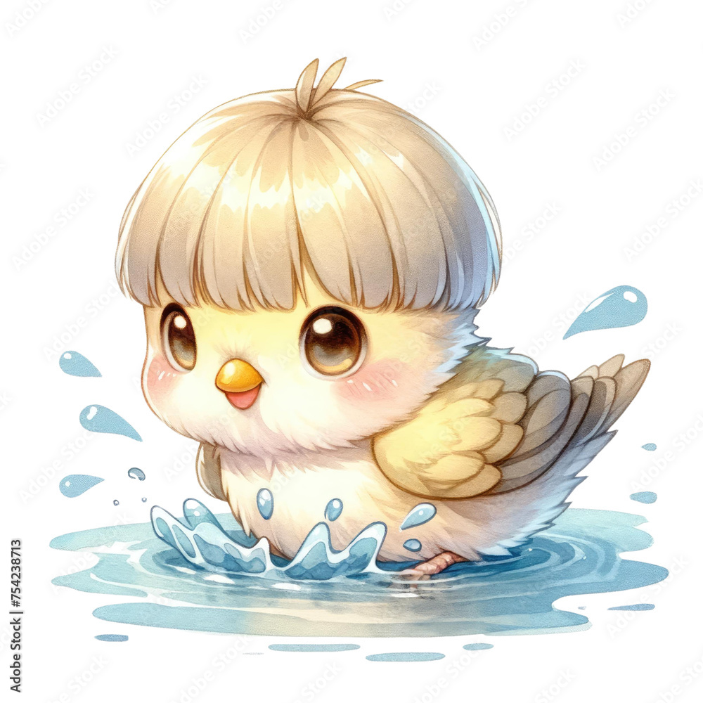 Obraz premium gloster canary,crested canary cute cartoon bird transparent background