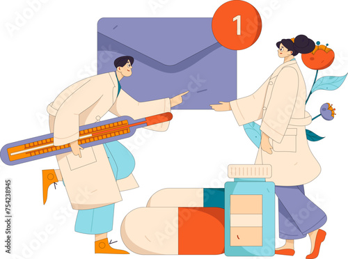 Medical characters fighting the epidemic flat vector concept operation hand drawn illustration
