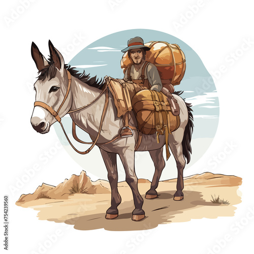 A donkey riding tour with a donkey vector © Aina