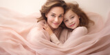 Mother and little kid daughter isolated on light pink background, Mother's Day love family parenthood childhood concept, Portrait of mother with daughter
