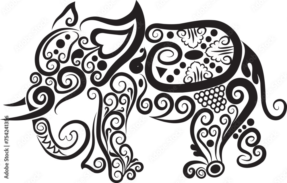 black and white elephant ornaments logo tattoo