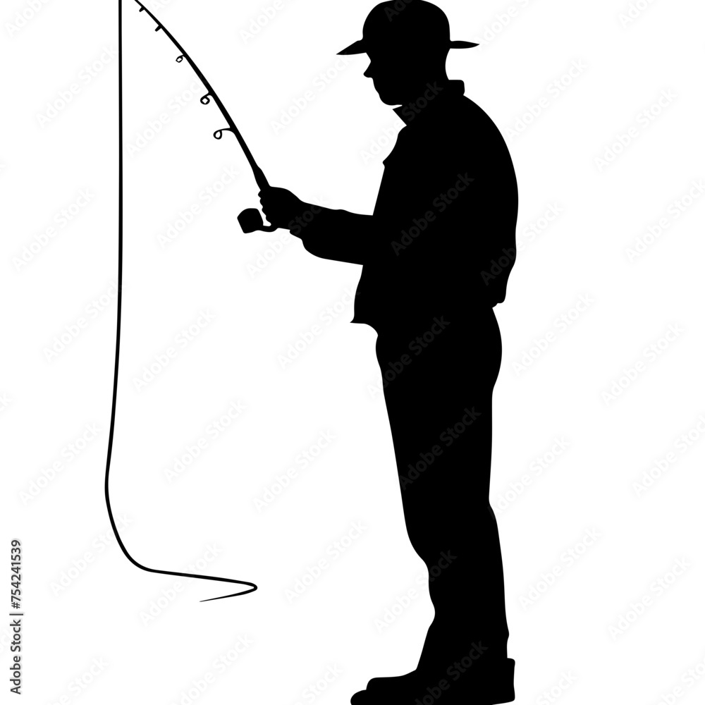 A drawing of a fisherman showing the full body in on white background A drawing of a fisherman showing the full body in on white background