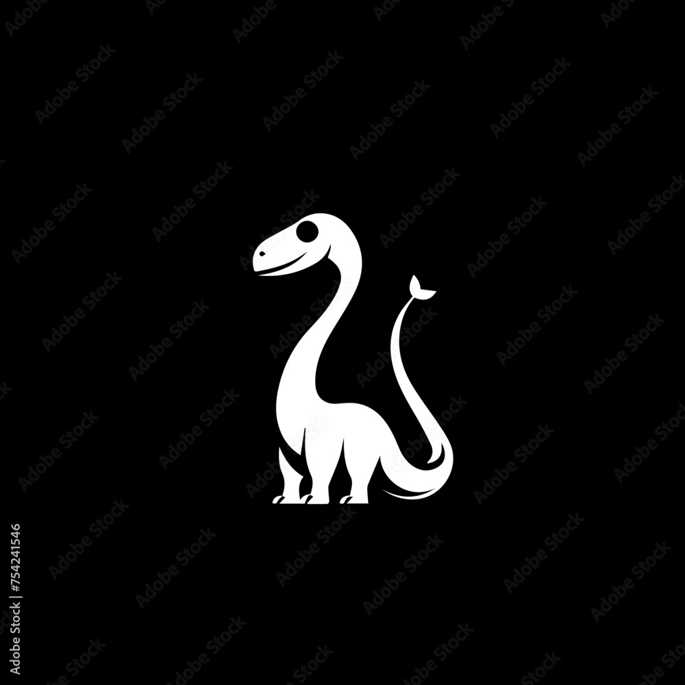 Obraz premium minimalist logo of a dinosaur simple black and white vector , black background