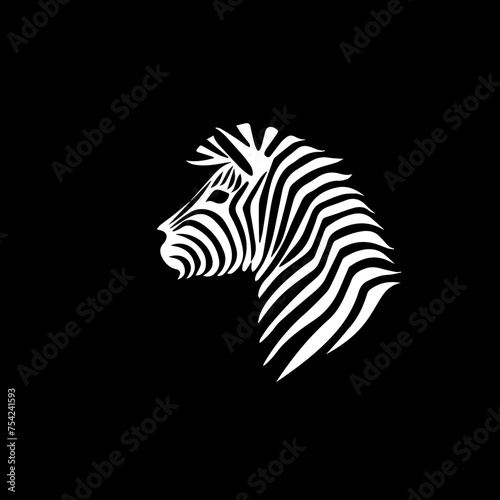 minimalist logo of a zebra simple black and white vector, on a black background