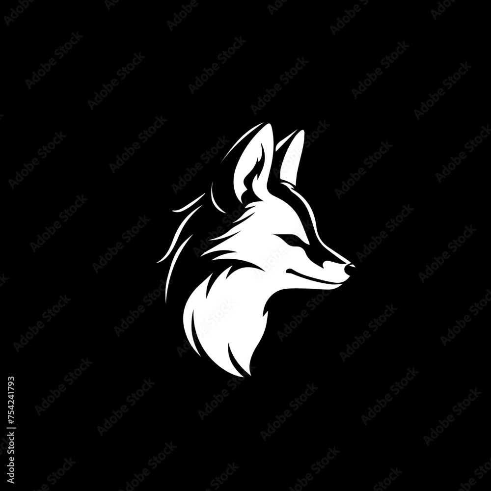 Obraz premium mininalist logo of a wolf fennec simple black and white vector isolated on black background