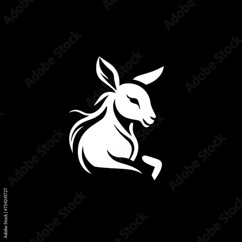 mininalist logo of a kangoo simple black and white vector isolated on black background
