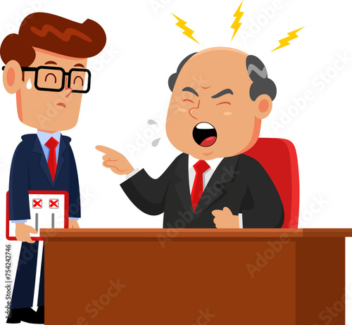 Angry Business Boss Man Firing An Employee Cartoon Characters. Vector Illustration Flat Design Isolated On Transparent Background