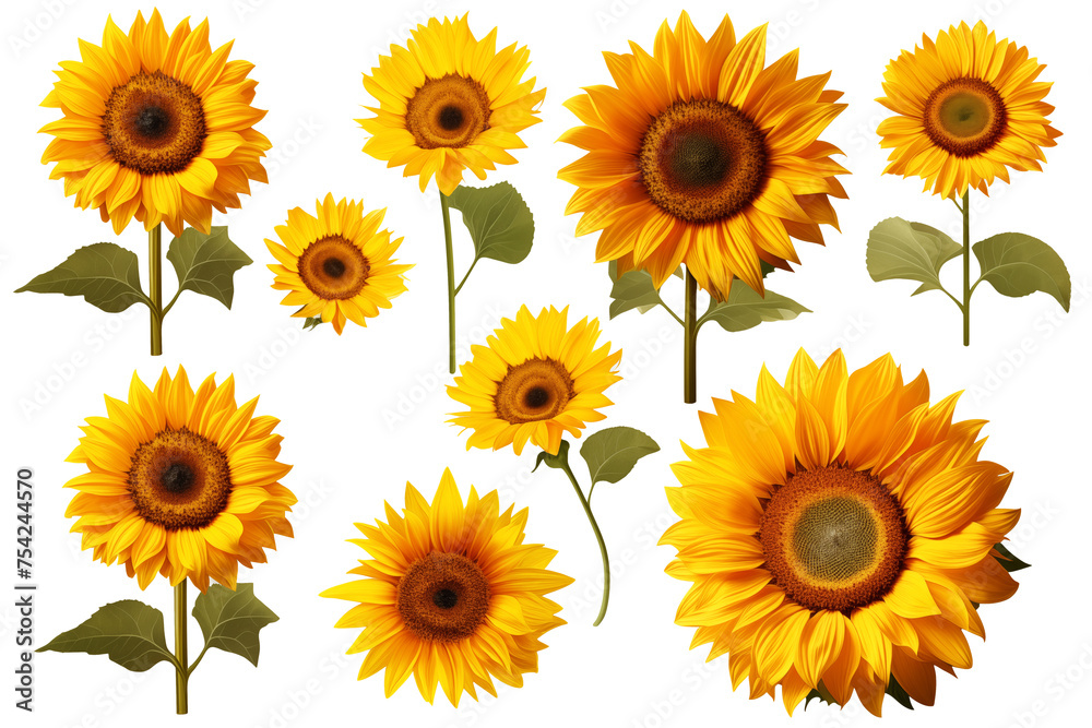 Obraz premium collection of hand drawn sunflowers flowers isolated on a white background