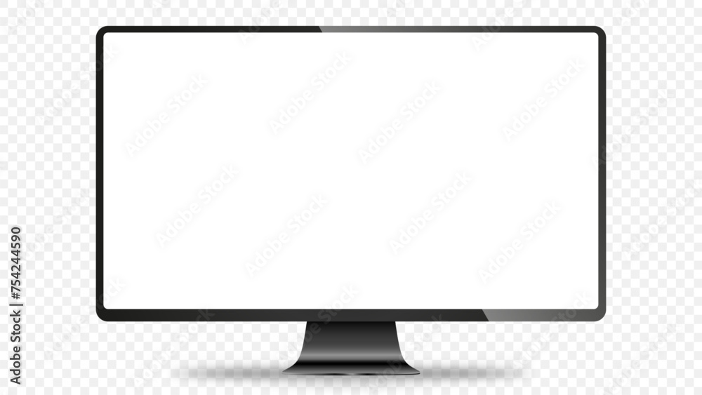 Trendy realistic thin frame monitor mock up with blank white screen isolated. PNG. Vector illustration Trendy realistic thin frame monitor mock up with blank white screen isolated. PNG. Vector illustration