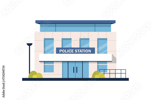City police station department building isolated on white background in flat style