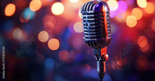 music background with microphone and bokeh background