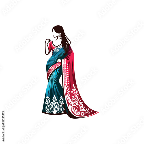 Fashion saree logo design with women figure template or clothing logo design illustration, Generative Ai.