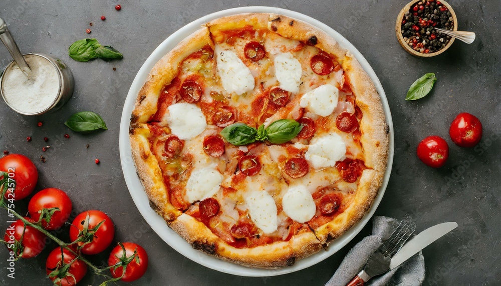 A top view of a pizza plate with a perfect portion A top view of a pizza plate with a perfect portion