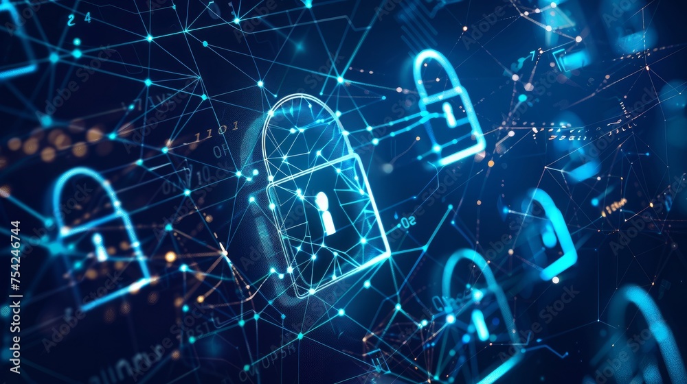 A robust security system network, depicted in digital illustration A robust security system network, depicted in digital illustration