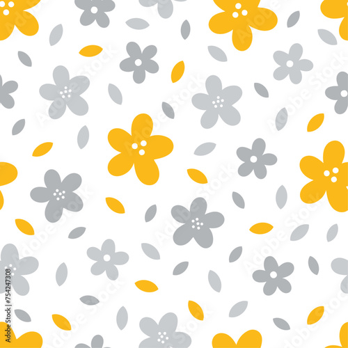 Seamless children's doodle pattern with flowers. Digital paper