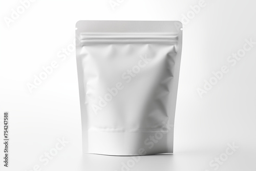 Blank white doypack pouch mockup on an isolated white background, ideal for branding