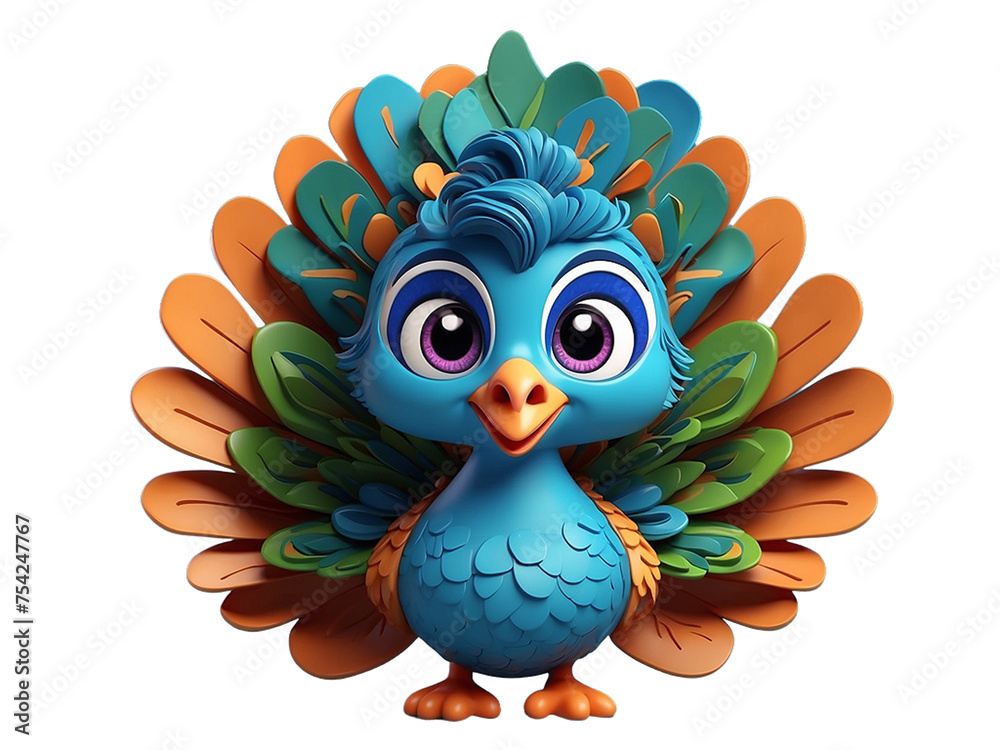 Cute 3d baby Peacock isolated on a transparent background Cute 3d baby Peacock isolated on a transparent background