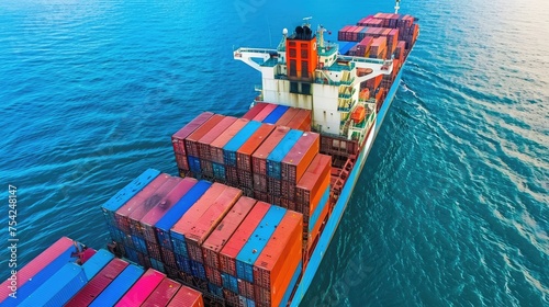 Cargo ship with numerous colorful containers