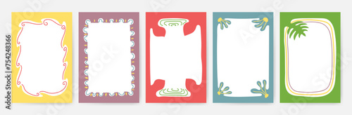 Doodle Wave scalloped edge background for social media. Hand drawn border set with wavy pattern. Trendy graphic template of curved frame textbox. Geometric abstract children creativity