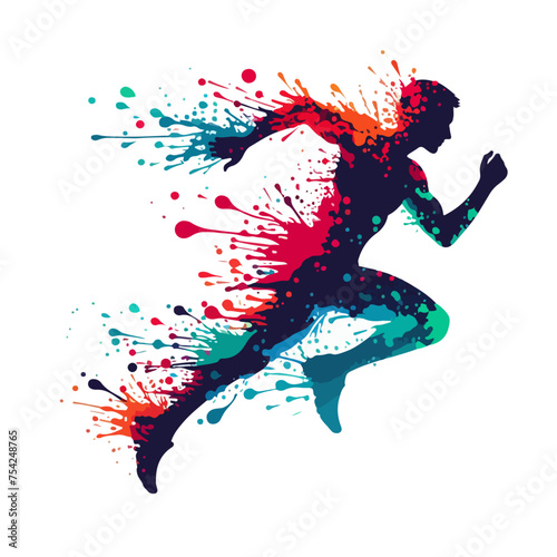 silhouette runner at full speed, paint stain, vector concept race, competition, endurance