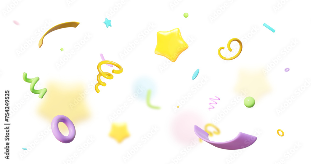 3d colorful party confetti on isolated background. Holiday Festival Design for Greeting Card, Invitation or Poster. Celebration & Party.Surprise Banner. Stock vector illustration.