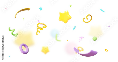 3d colorful party confetti on isolated background. Holiday Festival Design for Greeting Card, Invitation or Poster. Celebration & Party.Surprise Banner. Stock vector illustration.